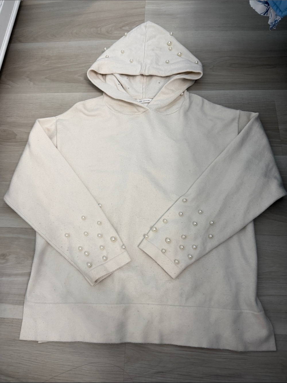 Zara Cream Hoodie with Pearl Studs